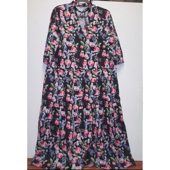 Womens Jumper Dress FLARE Floral XL/2XL Maxi long Sleeve Modest - Picture 7 of 7